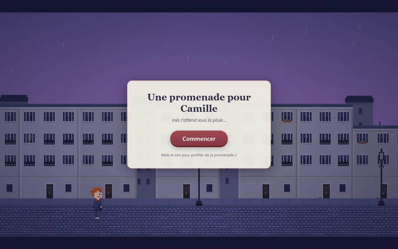 Écran d’accueil du jeu : « Une promenade pour Camille ».